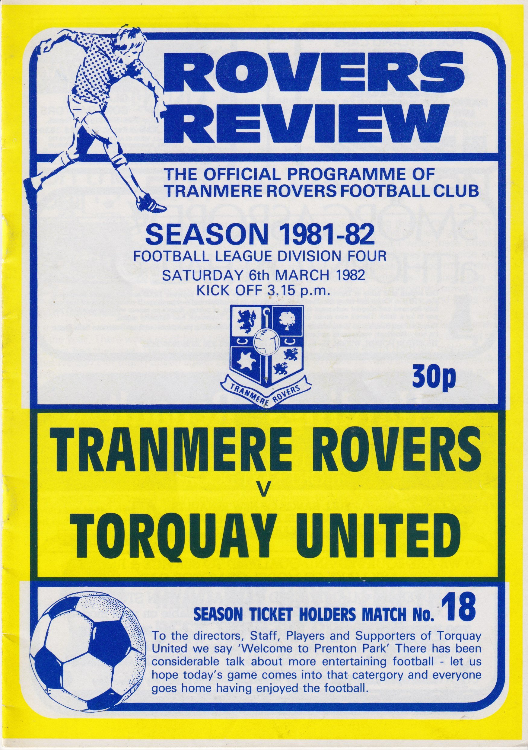 Tranmere Rovers v Torquay United match programme